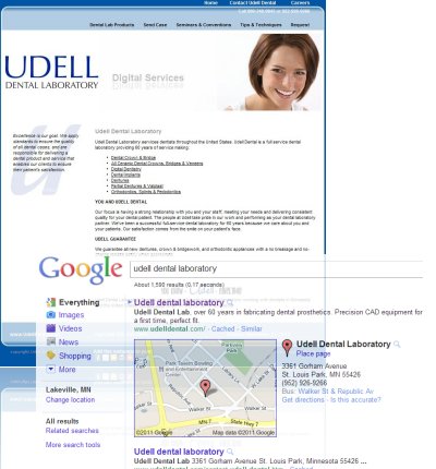 Search engine optimization for UdellDental.com website is found for the keywords dental laboratory minnesota.